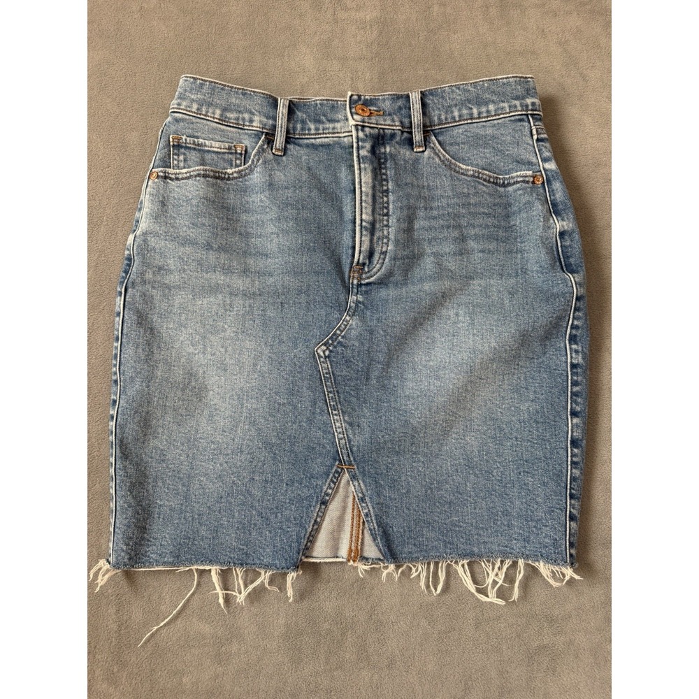 Express Women's Denim Skirt Distressed Hem Size 8 Y2K Summer 90s